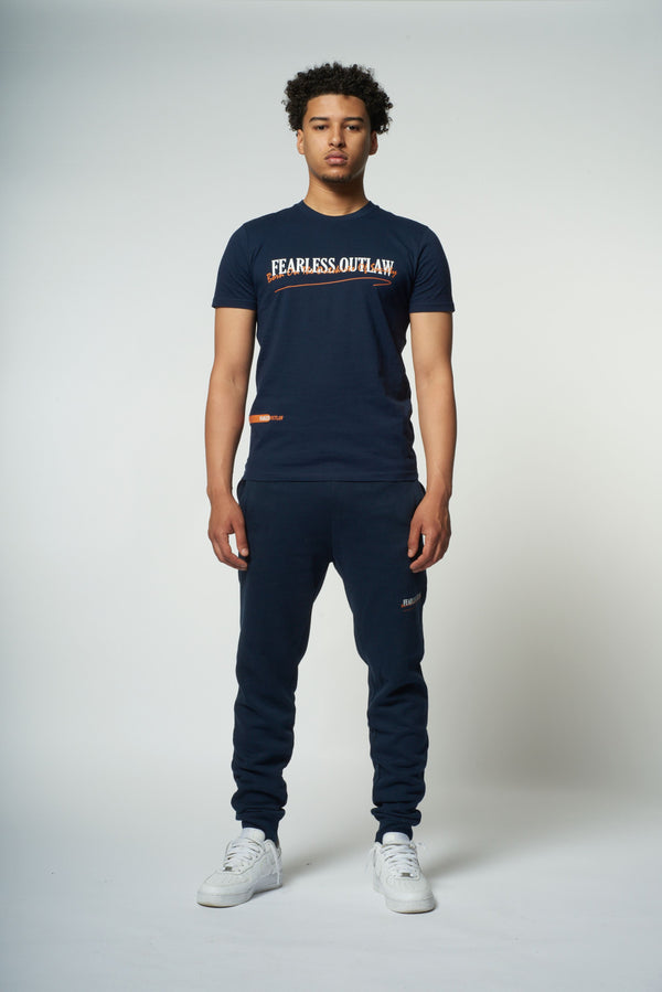 Fearless Outlaw Graffiti T-Shirt - Navy/Orange