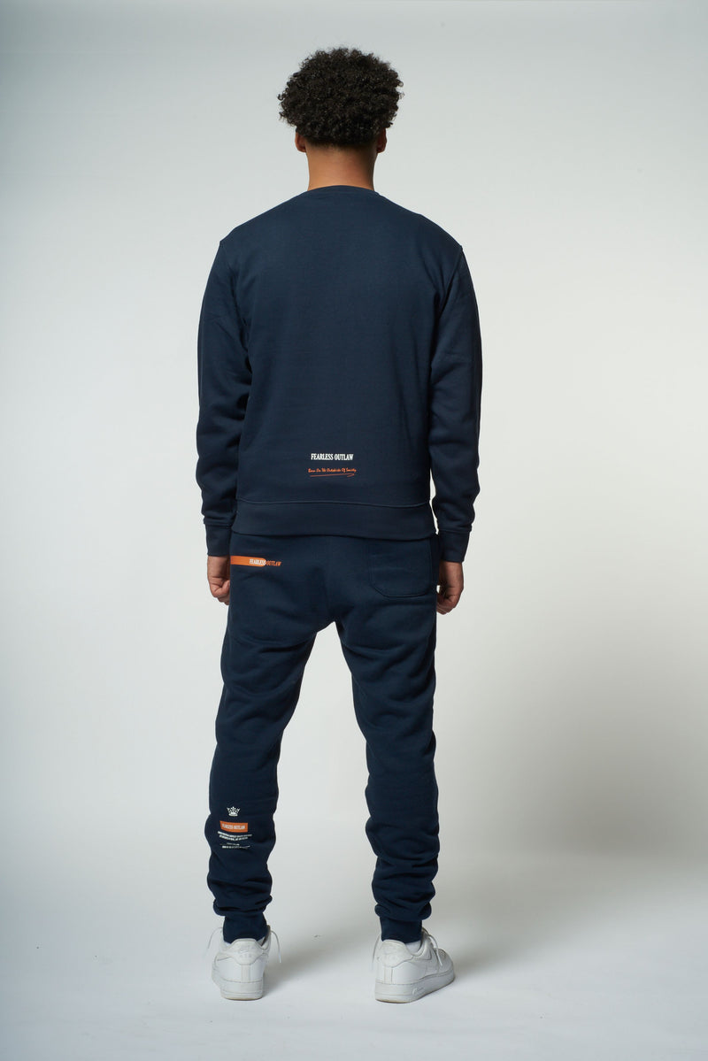 Fearless Outlaw Graffiti Sweater - Navy/Orange