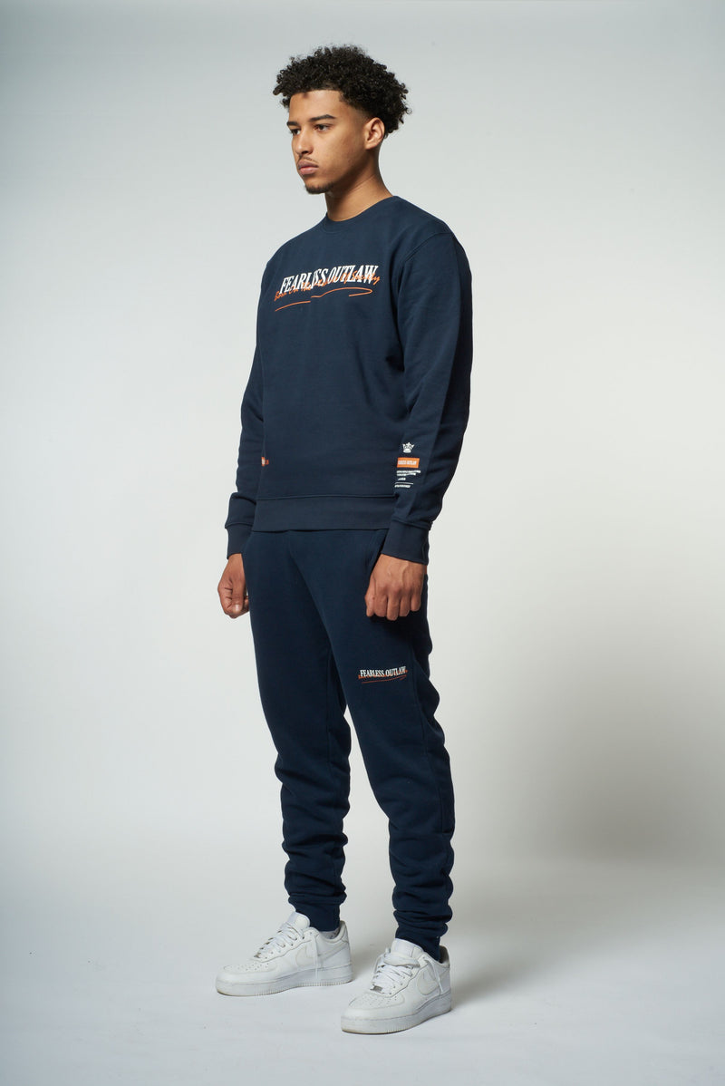 Fearless Outlaw Graffiti Sweater - Navy/Orange