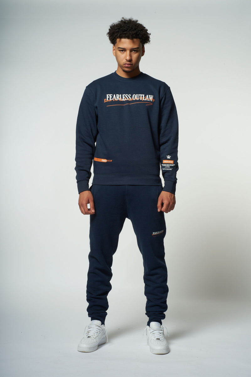 Fearless Outlaw Graffiti Sweater - Navy/Orange